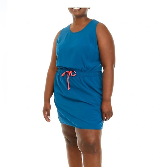 Ocean + Coast Stretch Woven Tank Dress Drawstring Waist Size 4X Teal Green - Picture 1 of 14